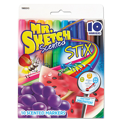 Mr. Sketch Scented Stix Watercolor Marker Set, Fine Bullet Tip, Assorted Colors, 10/Set (1905313)