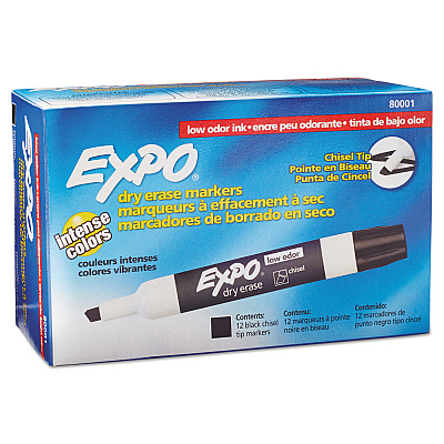 EXPO Low-Odor Dry-Erase Marker, Broad Chisel Tip, Black, Dozen (80001)