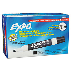EXPO Low-Odor Dry-Erase Marker, Medium Bullet Tip, Black, Dozen (82001)