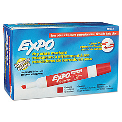 EXPO Low-Odor Dry-Erase Marker, Broad Chisel Tip, Red, Dozen (80002)