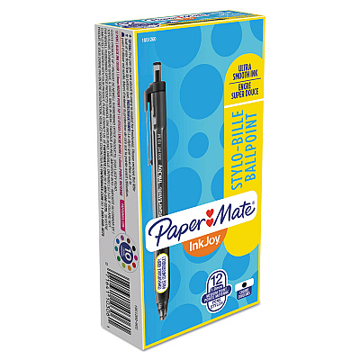 Paper Mate InkJoy 300 RT Ballpoint Pen, Refillable, Retractable, Medium 1 mm, Black Ink, Black Barrel, Dozen (1951260)