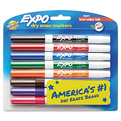 EXPO Low-Odor Dry-Erase Marker, Fine Bullet Tip, Assorted Colors, 8/Set (86601)