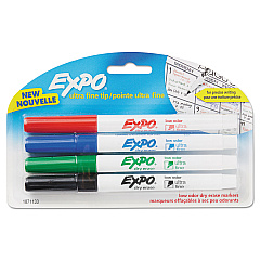 EXPO Low-Odor Dry-Erase Marker, Extra-Fine Needle Tip, Assorted Colors, 4/Pack (1871133)