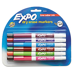 EXPO Low-Odor Dry-Erase Marker, Fine Bullet Tip, Assorted Colors, 12/Set (86603B)