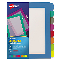 Avery Big Tab Ultralast Plastic Dividers, 8-Tab, 11 x 8.5, Assorted, 1 Set (24901)