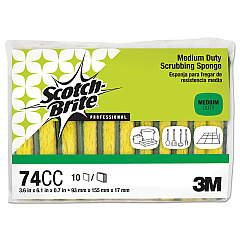 Scotch-Brite PROFESSIONAL Medium-Duty Scrubbing Sponge, 3.6 x 6.1, 0.7" Thick, Yellow/Green, 10/Pack (74CC)