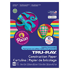 Pacon Tru-Ray Construction Paper, 76lb, 9 x 12, Assorted Bright Colors, 50/Pack (102940)