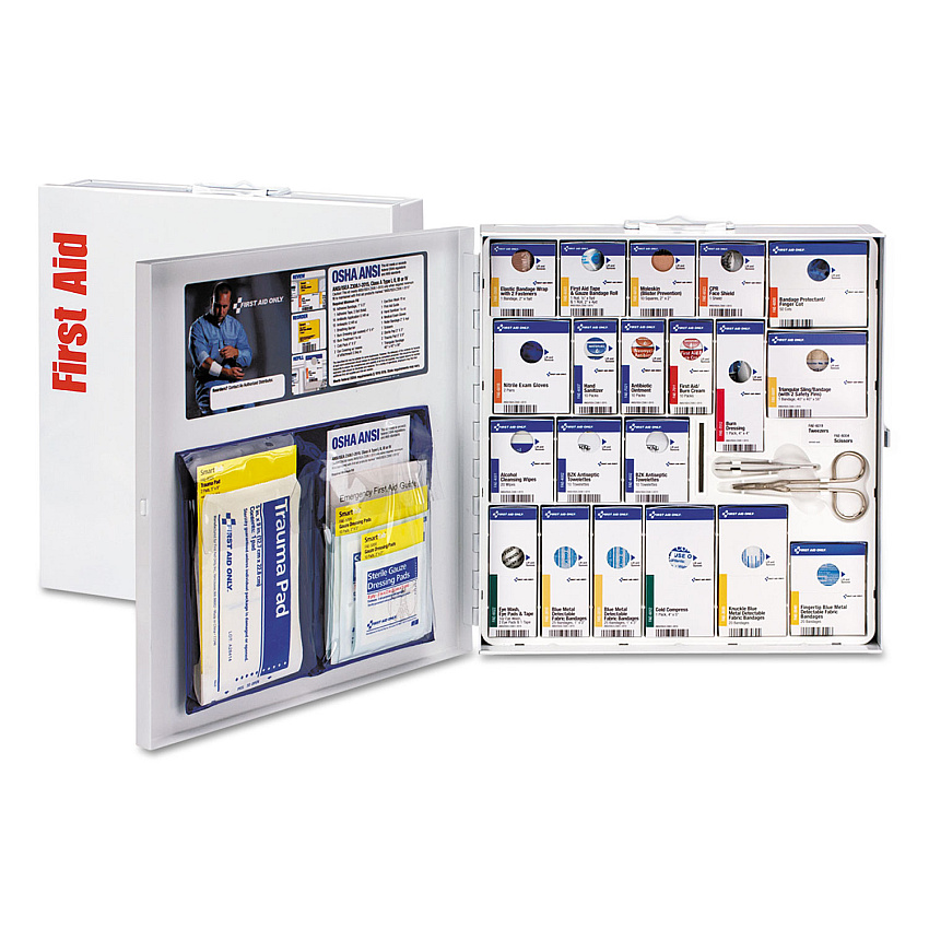 First Aid Only ANSI 2015 SmartCompliance Food Service First Aid Kit, w/o Medication, 50 People, 260 Pieces, Metal Case (746006021)