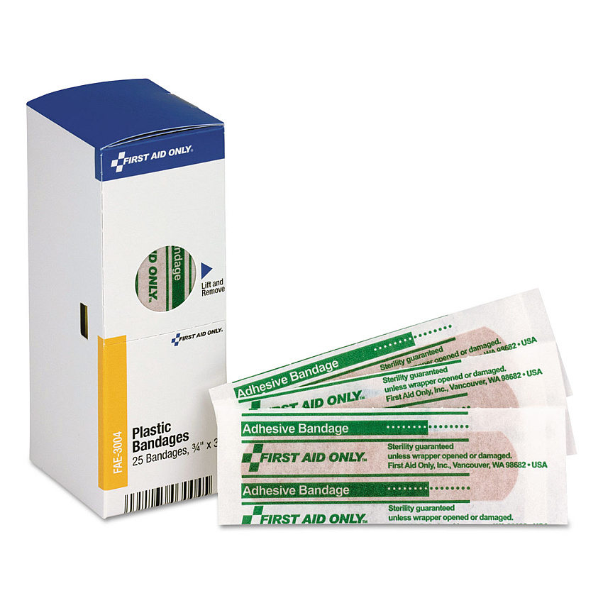 First Aid Only SmartCompliance Plastic Bandages, 0.75 x 3, 25/Box (FAE3004)