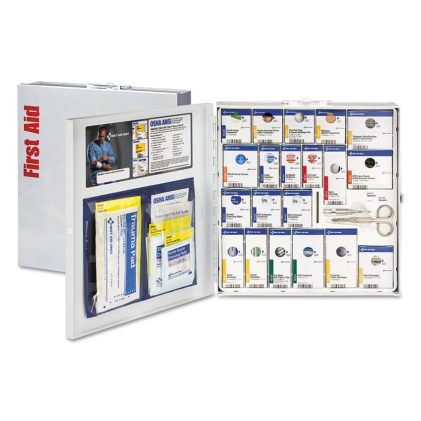 First Aid Only ANSI 2015 SmartCompliance General Business First Aid Station for 50 People, No Medication, 202 Pieces, Metal Case (746004021)