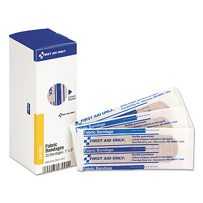 First Aid Only SmartCompliance Fabric Bandages, 1 x 3, 25/Box (FAE3001)