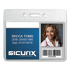 SICURIX Badge Holder, Horizontal, 2.13 x 3.38, Clear, 12/Pack (67810)