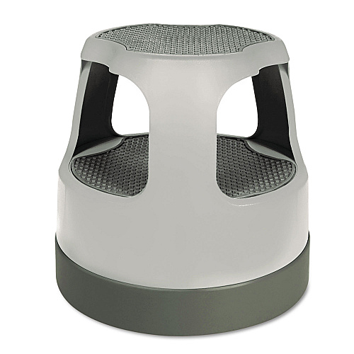 Cramer Scooter Stool, Round, 2-Step, 15", Step and Lock Wheels, 300 lb Capacity, Gray (50011PK82)
