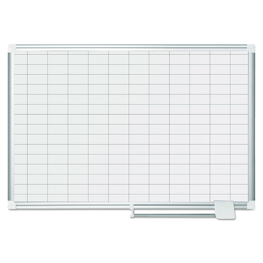 MasterVision Grid Planning Board, 1 x 2 Grid, 36 x 24, White/Silver (MA0392830)
