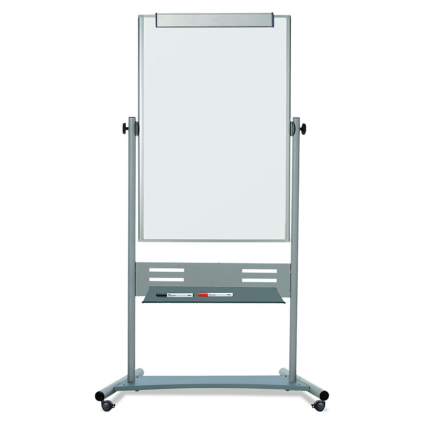 MasterVision Magnetic Reversible Mobile Easel, Vertical Orientation, 35.4" x 47.2", Board, 80" Tall Easel, White/Silver (QR5203)
