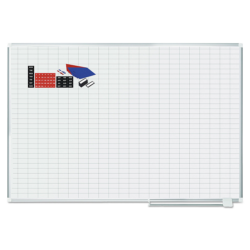 MasterVision Grid Planning Board w/ Accessories, 1 x 2 Grid, 72 x 48, White/Silver (MA2792830A)