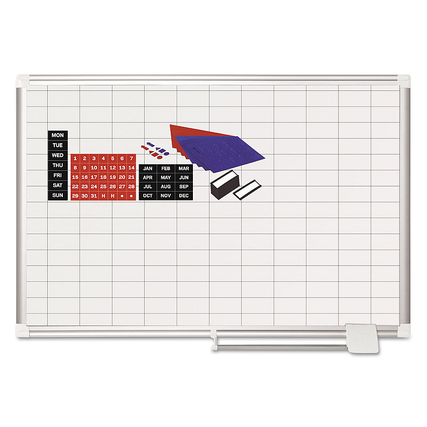 MasterVision Grid Planning Board w/ Accessories, 1 x 2 Grid, 36 x 24, White/Silver (MA0392830A)