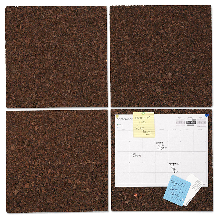 Universal Cork Tile Panels, Dark Brown, 12 x 12, 4/Pack (UNV43403)