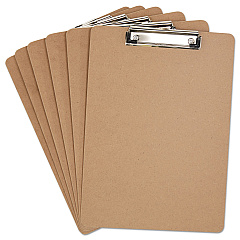 Universal Hardboard Clipboard with Low-Profile Clip, 0.5" Clip Capacity, Holds 8.5 x 11 Sheets, Brown, 6/Pack (UNV05562)