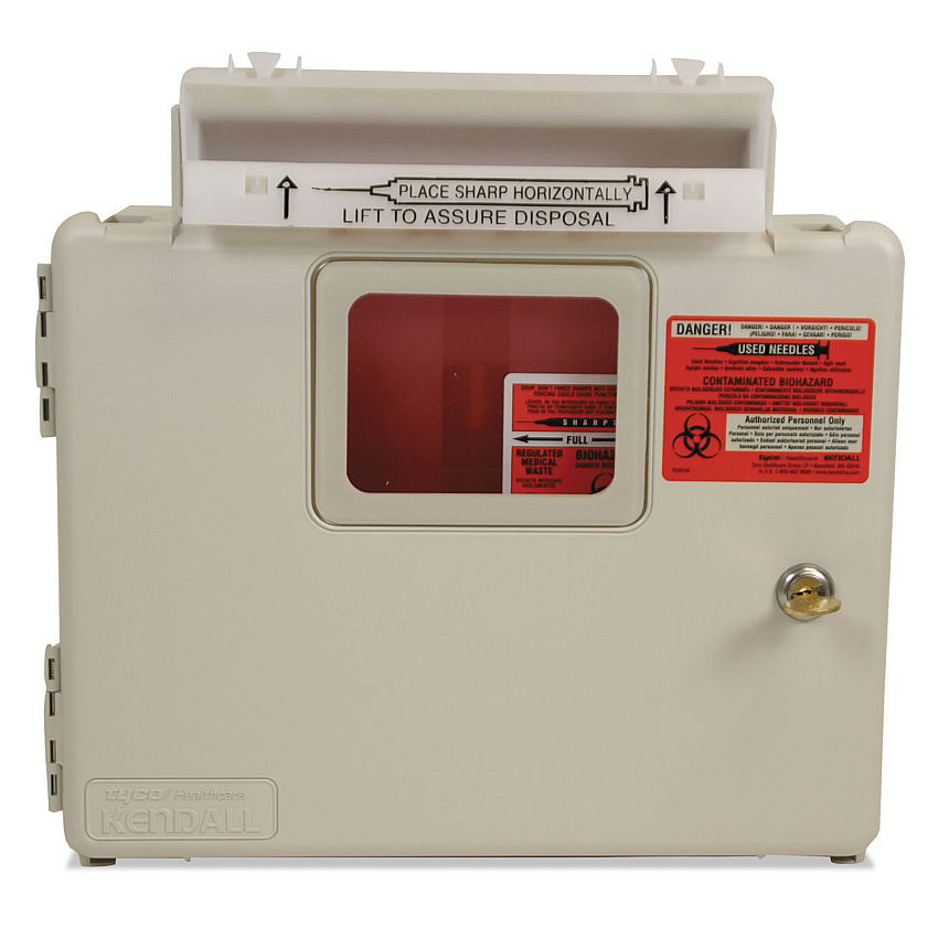 Covidien Locking Wall Mount Sharps Cabinet System, 5 qt, Beige (SWMU000609)