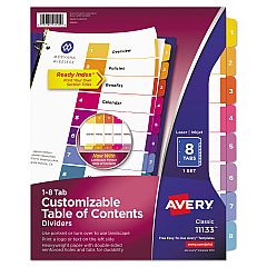 Avery Customizable TOC Ready Index Multicolor Dividers, 8-Tab, Letter (11133)