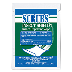SCRUBS Insect Shield Insect Repellent Wipes, 8 x 10, White, 100/Carton (91401)