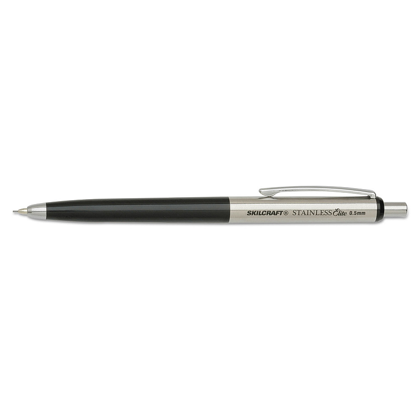 AbilityOne 7520016558004 SKILCRAFT Stainless Elite Mechanical Pencil, 0.5 mm, HB (#2.5), Black Lead, Black/Silver Barrel, 3/Pack
