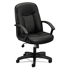 HON HVL601 Series Executive High-Back Leather Chair, Supports Up to 250 lb, 17.44" to 20.94" Seat Height, Black (VL601SB11)