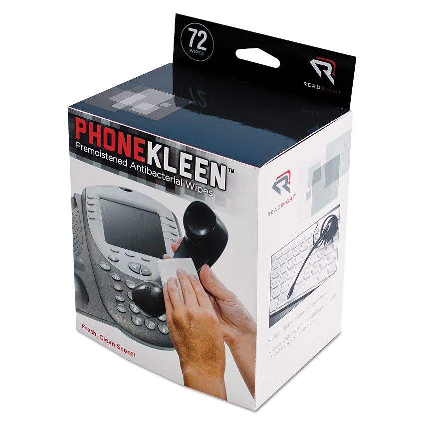 Read Right PhoneKleen Wet Wipes, Cloth, 5 x 5, 72/Box (RR1303)