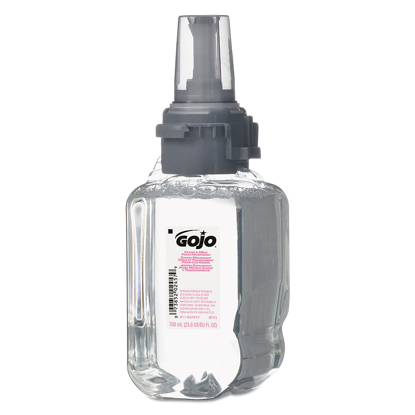 GOJO Clear and Mild Foam Handwash Refill, For ADX-7 Dispenser, Fragrance-Free, 700 mL, Clear, 4/Carton (871104)