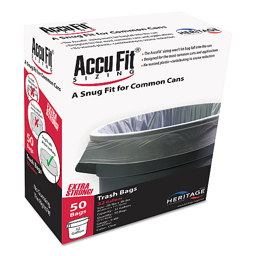 Linear Low Density Can Liners with AccuFit Sizing, 32 gal, 0.9 mil, 33" x 44", Clear, 50/Box (H6644TCRC1)