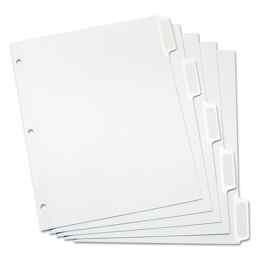 Oxford Custom Label Tab Dividers with Self-Adhesive Tab Labels, 5-Tab, 11 x 8.5, White, 25 Sets (11314)