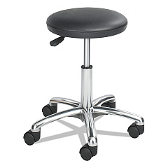 Safco Height-Adjustable Lab Stool, Backless, Supports Up to 250 lb, 16" to 21" Seat Height, Black Seat, Chrome Base (3434BL)