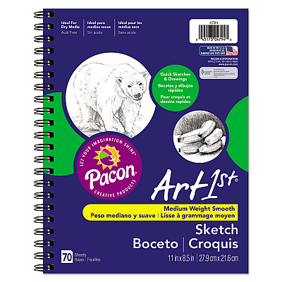 Pacon Art1st Sketch Diary, Blue Cover, 11 x 8.5, 60 lb Text Paper Stock, 70 Sheets (4794)