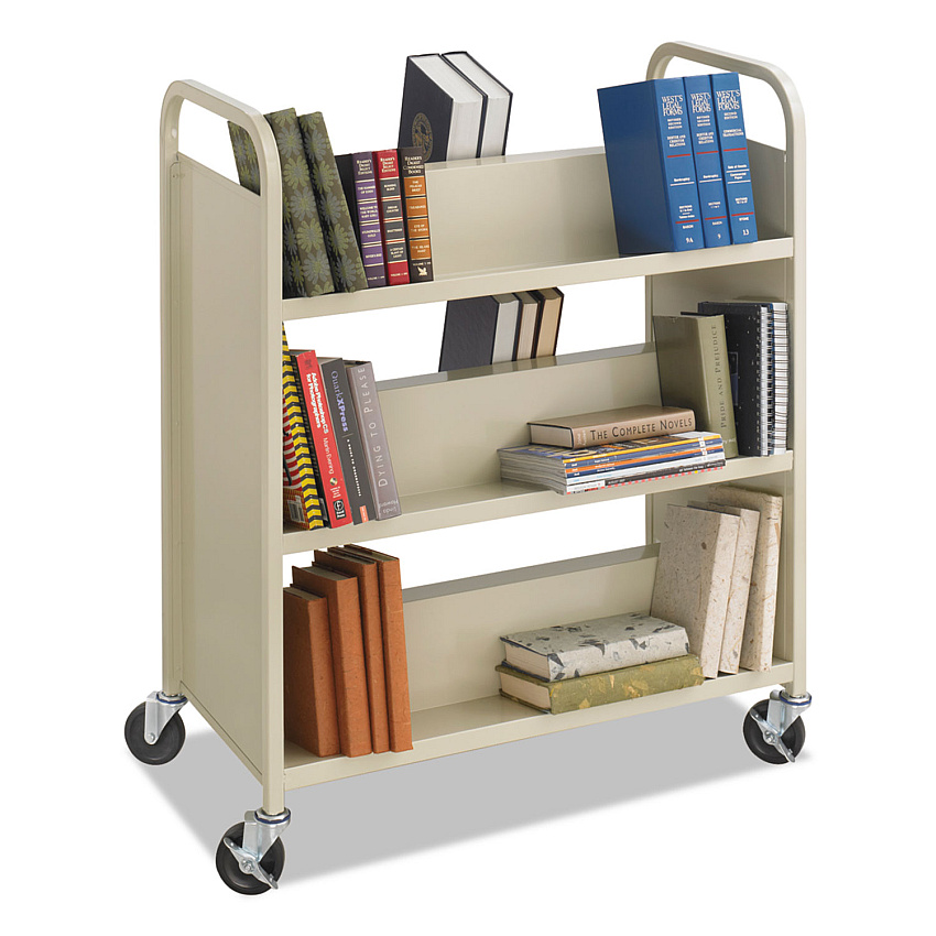 Safco Steel Book Cart, Six-Shelf, 36w x 18.5d x 43.5h, Sand (5357SA)