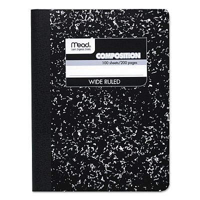 Mead Composition Book, Wide/Legal Rule, Black Cover, 9.75 x 7.5, 100 Sheets (09910)