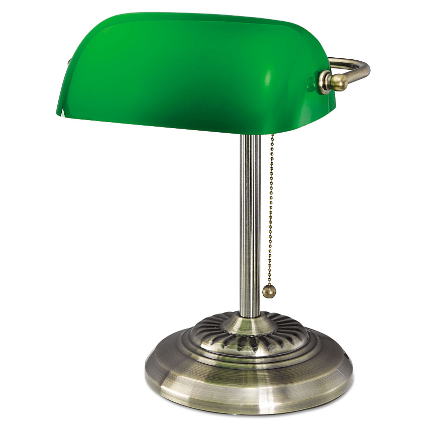 Alera Traditional Banker's Lamp, Green Glass Shade, 10.5"w x 11"d x 13"h, Antique Brass (ALELMP557AB)
