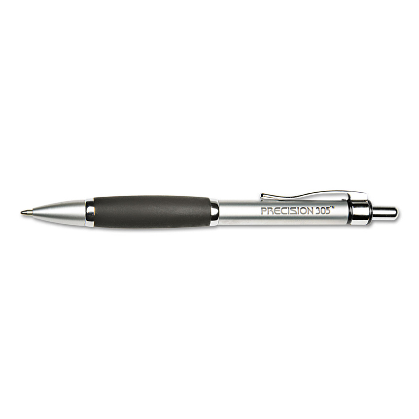 AbilityOne 7520014457226 SKILCRAFT Precision 305 Ballpoint Pen, Retractable, Medium 1 mm, Black Ink, Silver Barrel, Dozen