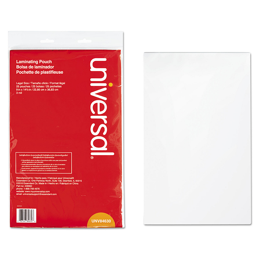 Universal Laminating Pouches, 3 mil, 9" x 14.5", Matte Clear, 25/Pack (UNV84630)