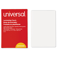Universal Laminating Pouches, 5 mil, 6.5" x 4.38", Crystal Clear, 100/Box (UNV84680)
