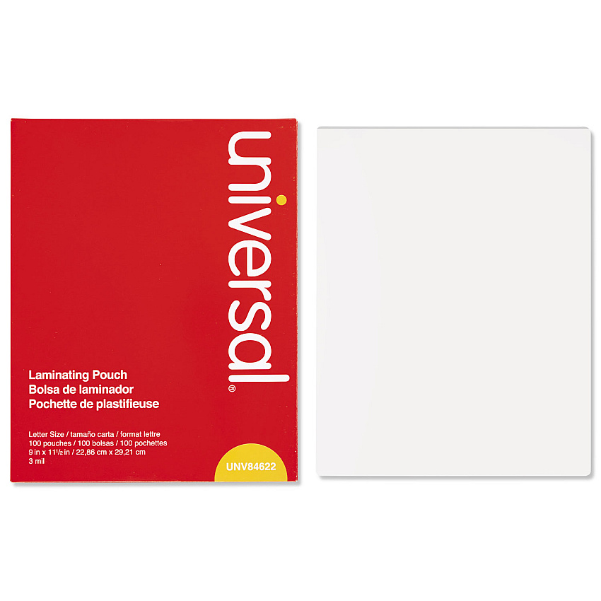 Universal Laminating Pouches, 3 mil, 9" x 11.5", Matte Clear, 100/Box (UNV84622)