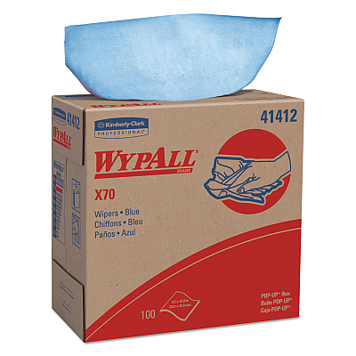 WypAll X70 Cloths, POP-UP Box, 9.13 x 16.8, Blue, 100/Box, 10 Boxes/Carton (41412)