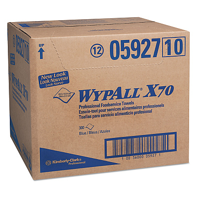 WypAll X70 Foodservice Towels, 1/4 Fold, 12.5 x 23.5, Blue, 300/Carton (05927)