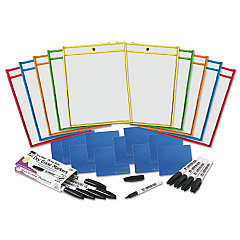 Charles Leonard Dry Erase Pocket Class Pack, 10.5  x 1.5, Assorted Primary Colors, 10/Pack (29130)
