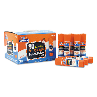 Elmer's Washable School Glue Sticks, 0.24 oz, Applies and Dries Clear, 30/Box (E556)