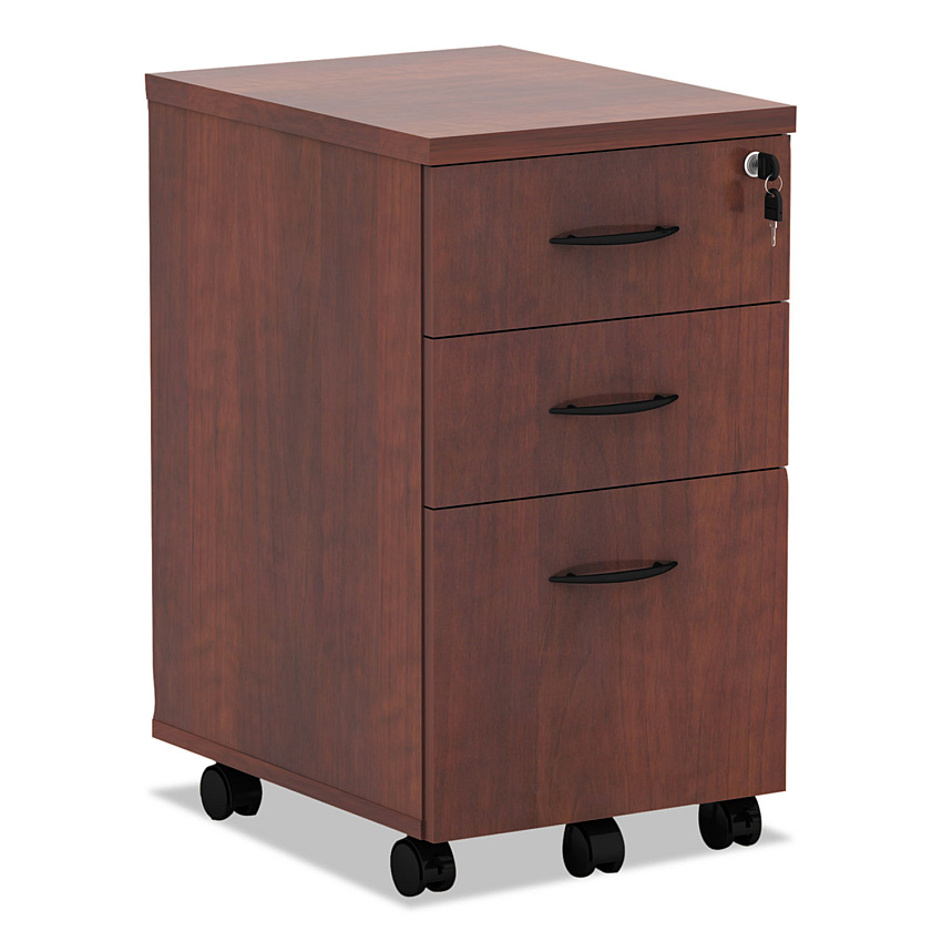 Alera Valencia Series Mobile Pedestal File, Left/Right, 3-Drawer: Box/Box/File, Legal/Letter, Cherry, 15.88" x 20.5" x 28.38" (ALEVA572816MC)