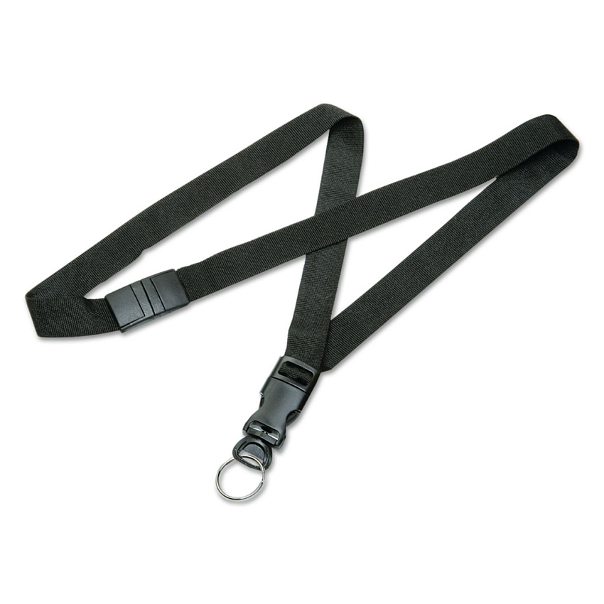 AbilityOne 8455016130196 SKILCRAFT Breakaway Lanyard, Plastic Key Ring Fastener, 36" Long, Nylon, Black, Dozen