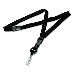 AbilityOne 8455016130199 SKILCRAFT Breakaway Lanyard, Plastic Retractable Reel Fastener, 36"Long, Nylon, Black, Dozen