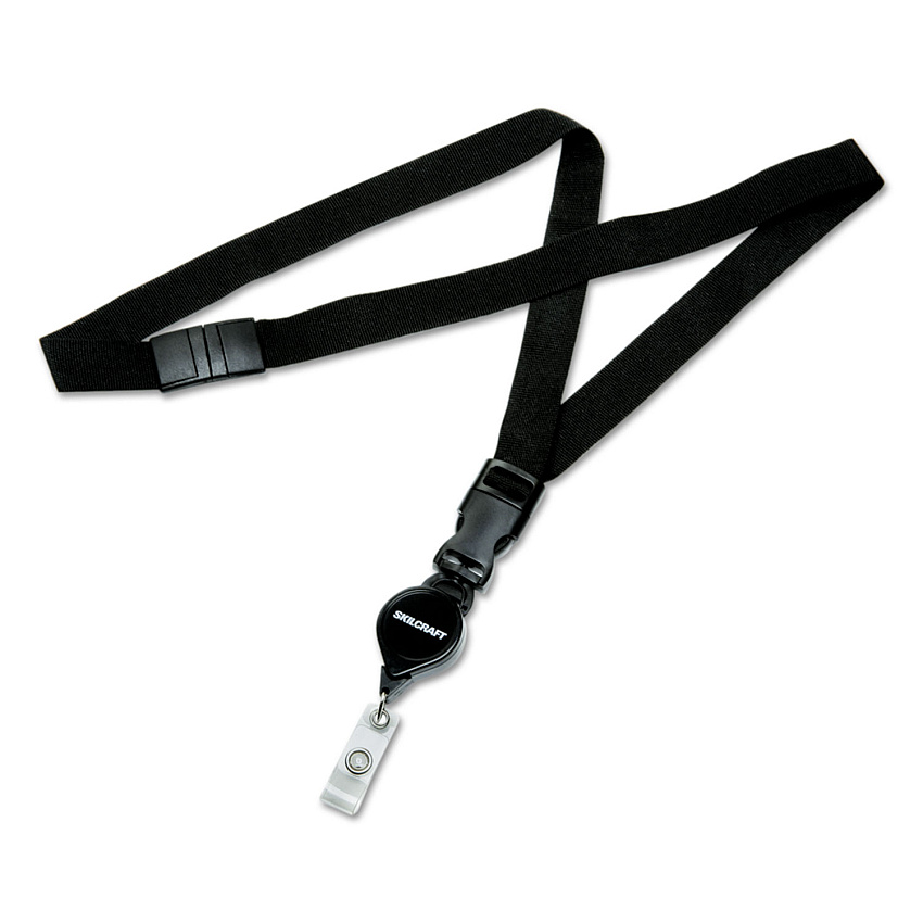AbilityOne 8455016130199 SKILCRAFT Breakaway Lanyard, Plastic Retractable Reel Fastener, 36"Long, Nylon, Black, Dozen