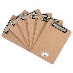 Universal Hardboard Clipboard with Low-Profile Clip, 0.5" Clip Capacity, Holds 5 x 8 Sheets, Brown, 6/Pack (UNV05561)